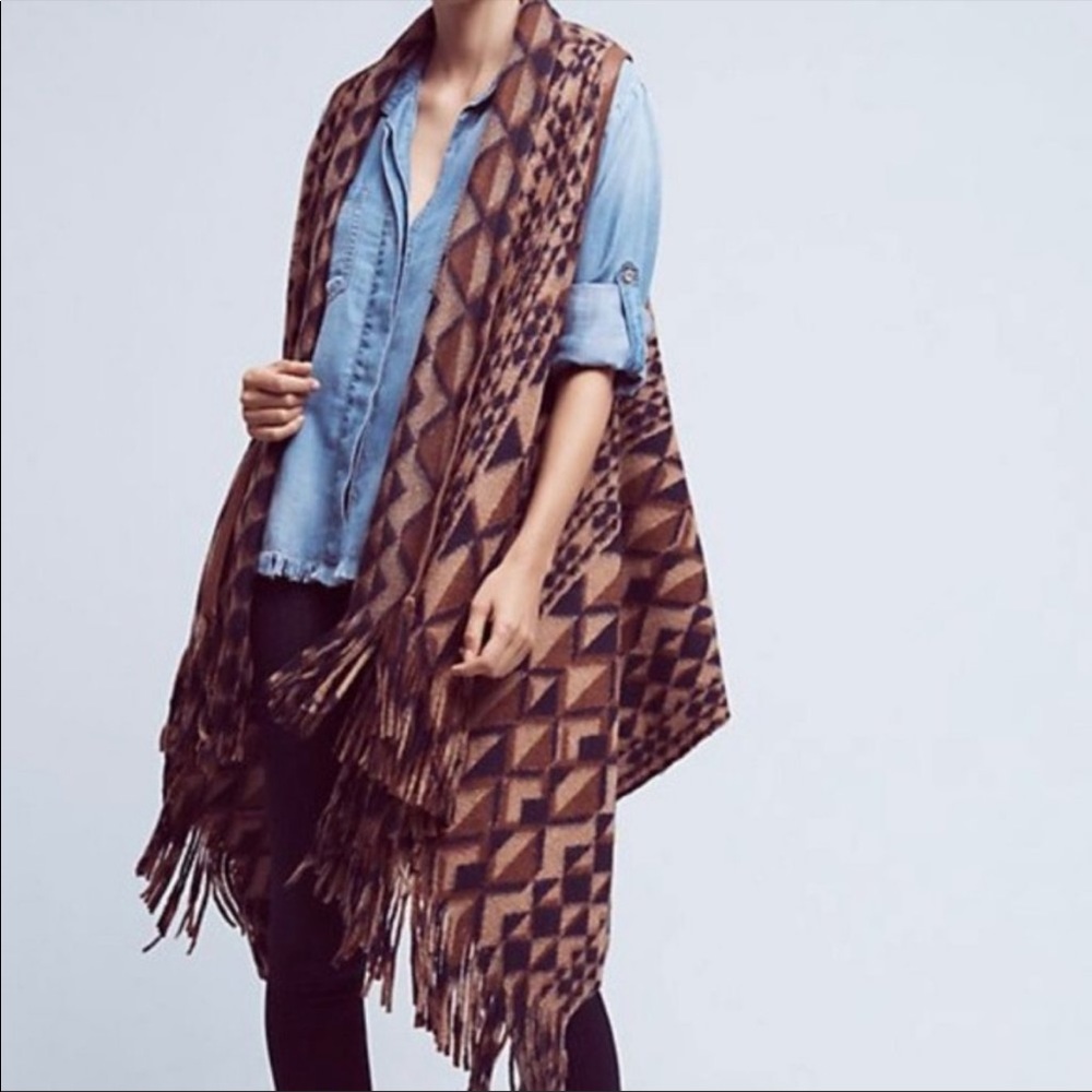 Plenty by Tracy Reese. Wool Tribal vest w fringe.